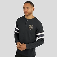 Men's Darius Rucker Collection by Fanatics Black Vegas Golden Knights Waffle-Knit Raglan Long Sleeve Henley T-Shirt