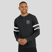 T-shirt Henley à manches longues raglan en tricot gaufré noir pour homme de la collection Darius Rucker par Fanatics, Vegas Golden Knights