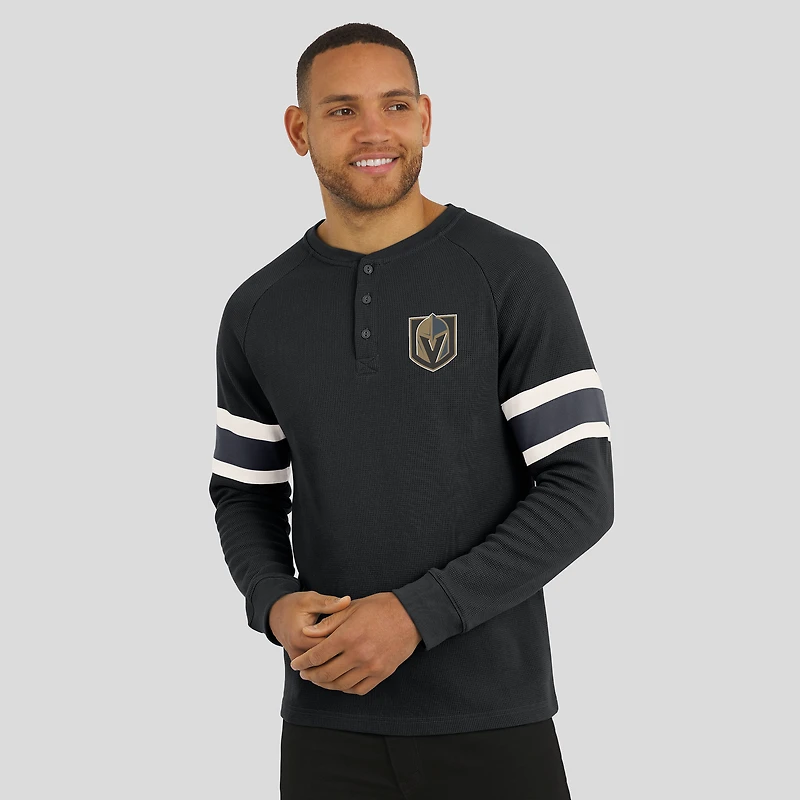 T-shirt Henley à manches longues raglan en tricot gaufré noir pour homme de la collection Darius Rucker par Fanatics, Vegas Golden Knights