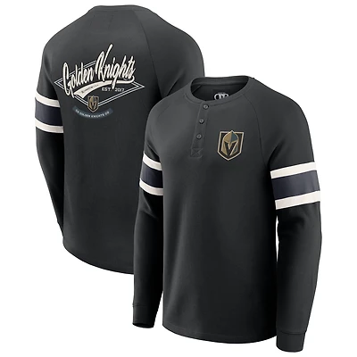 Men's Darius Rucker Collection by Fanatics Black Vegas Golden Knights Waffle-Knit Raglan Long Sleeve Henley T-Shirt