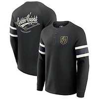 Men's Darius Rucker Collection by Fanatics Black Vegas Golden Knights Waffle-Knit Raglan Long Sleeve Henley T-Shirt