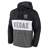 Men's Fanatics Black/Gray Vegas Golden Knights Backhand Shooter Defender Anorak Raglan Hoodie Quarter-Zip Jacket