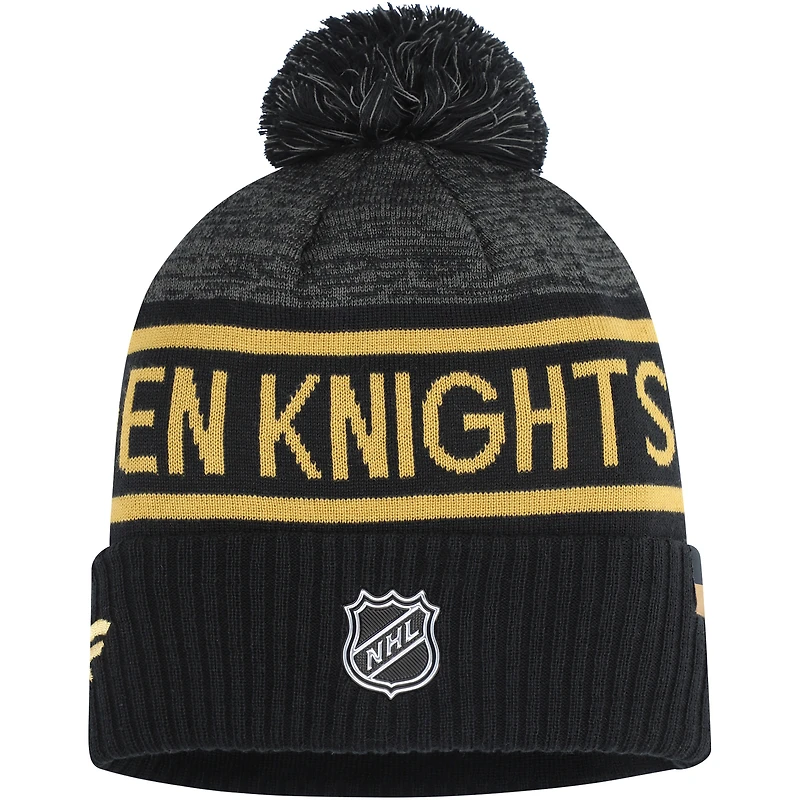 Bonnet en tricot à revers avec pompon Vegas Golden Knights Authentic Pro Rink Fanatics pour homme noir/anthracite chiné