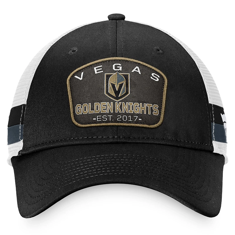 Men's Fanatics Black/White Vegas Golden Knights Fundamental Striped Trucker Adjustable Hat