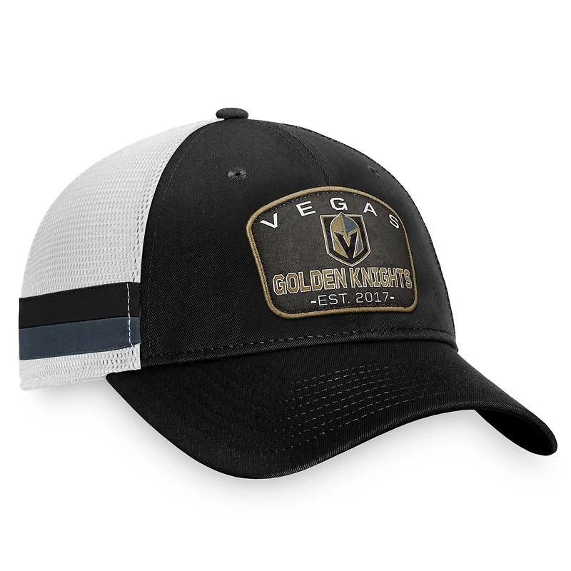 Men's Fanatics Black/White Vegas Golden Knights Fundamental Striped Trucker Adjustable Hat