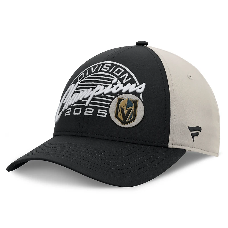 Casquette ajustable Fanatics Black Vegas Golden Knights pour hommes, champions de la division Pacifique 2025, vestiaire