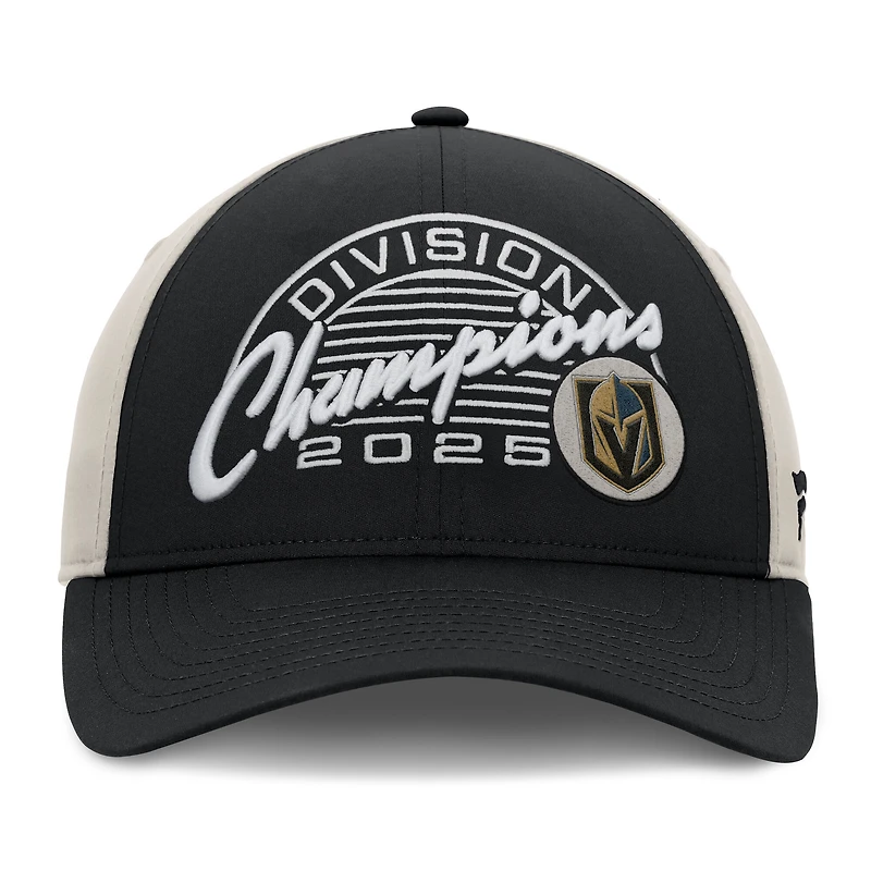 Casquette ajustable Fanatics Black Vegas Golden Knights pour hommes, champions de la division Pacifique 2025, vestiaire