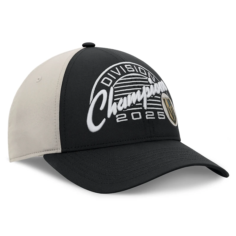 Casquette ajustable Fanatics Black Vegas Golden Knights pour hommes, champions de la division Pacifique 2025, vestiaire