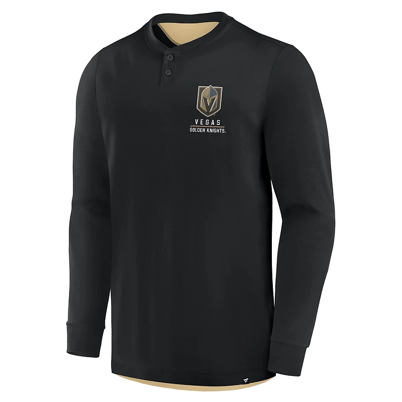 Men's Fanatics Black Vegas Golden Knights Adrenaline Push Long Sleeve Henley Shirt