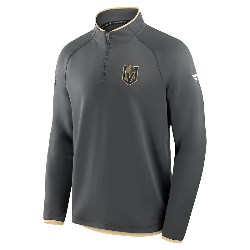 Pull raglan à quart de zip Fanatics Black Vegas Golden Knights Authentic Pro Rink pour homme