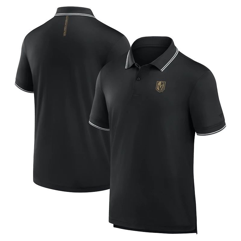 Polo noir Fanatics pour hommes avec logo monochrome du Front Office Move des Vegas Golden Knights