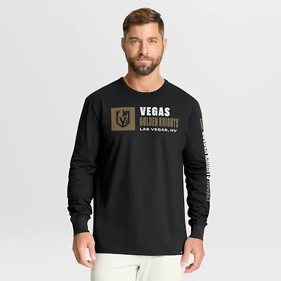 T-shirt à manches longues Fanatics Black Vegas Golden Knights pour homme, motif héritage du pli de but