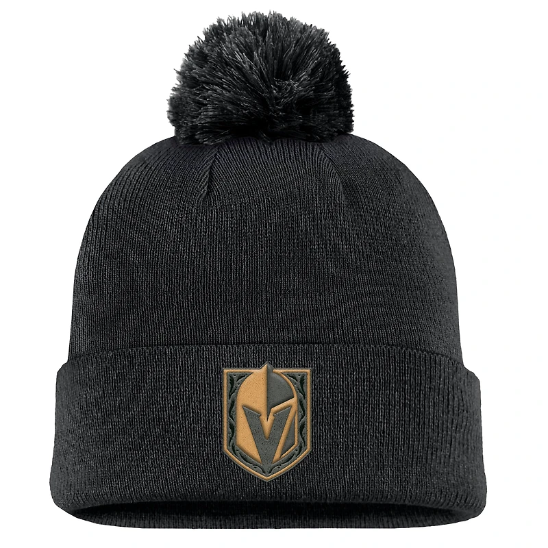 Bonnet en tricot à revers avec pompon pour homme Fanatics Black Vegas Golden Knights Military Appreciation