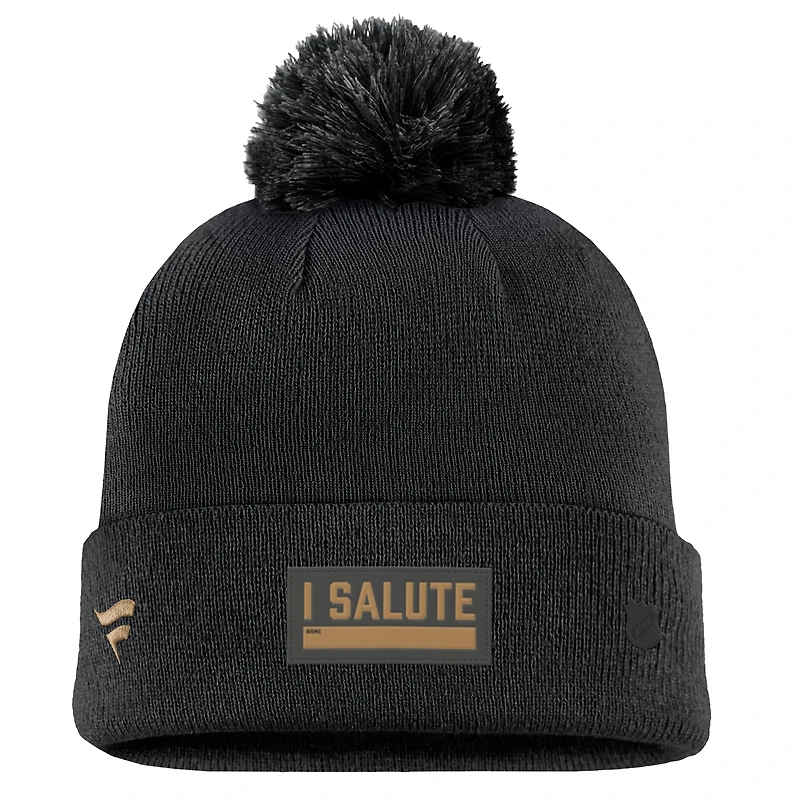 Bonnet en tricot à revers avec pompon pour homme Fanatics Black Vegas Golden Knights Military Appreciation