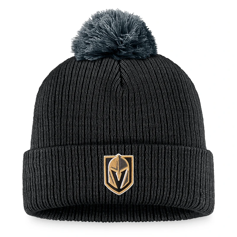 Bonnet en tricot à revers de l'équipe Fanatics Black Vegas Golden Knights pour hommes avec pompon