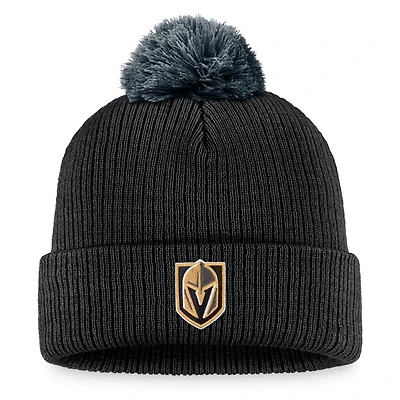 Bonnet en tricot à revers de l'équipe Fanatics Black Vegas Golden Knights pour hommes avec pompon