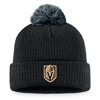 Bonnet en tricot à revers de l'équipe Fanatics Black Vegas Golden Knights pour hommes avec pompon