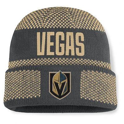Bonnet en tricot à revers Fundamentals Shelter des Vegas Golden Knights pour hommes, couleur anthracite/or