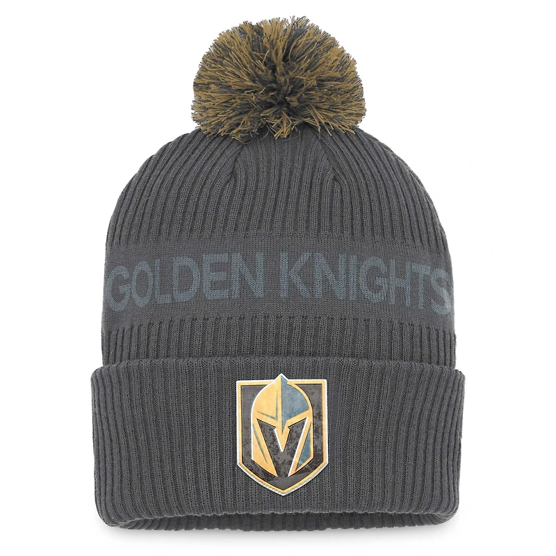 Men's Fanatics Charcoal Vegas Golden Knights Authentic Pro Home Ice Cuffed Knit Hat with Pom