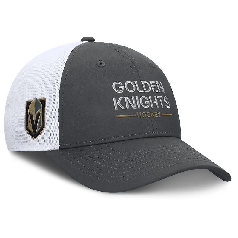 Men's Fanatics Gray/White Vegas Golden Knights Authentic Pro Rink Lockup Adjustable Trucker Hat