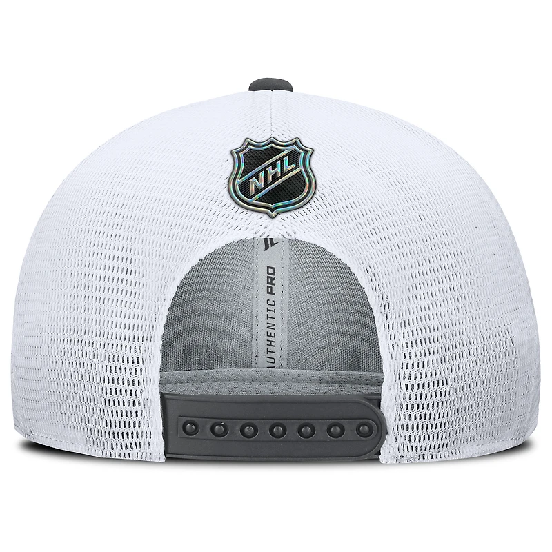 Men's Fanatics Gray/White Vegas Golden Knights Authentic Pro Rink Lockup Adjustable Trucker Hat