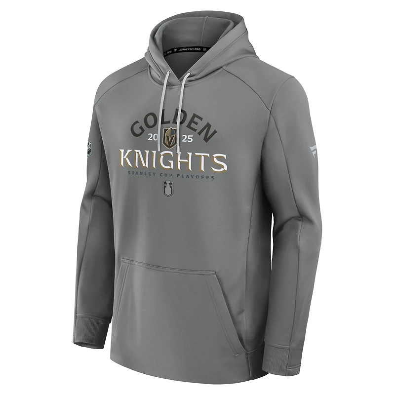 Men's Fanatics Gray Vegas Golden Knights 2025 Stanley Cup Playoffs Authentic Pro Rink Fly Fleece Pullover Hoodie