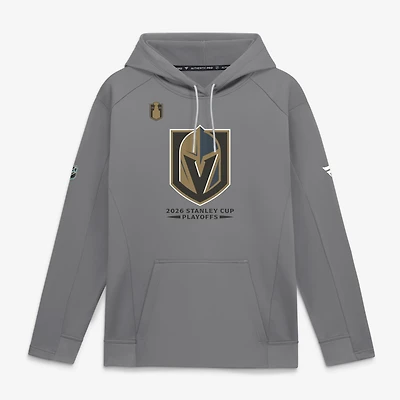 Sweat à capuche authentique Pro Rink Fly en polaire grise pour homme, Vegas Golden Knights, séries éliminatoires de la Coupe Stanley 2026, Fanatics.