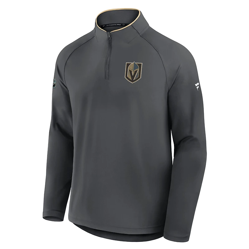Men's Fanatics Gray Vegas Golden Knights Authentic Pro Rink Training Quarter-Zip Pullover