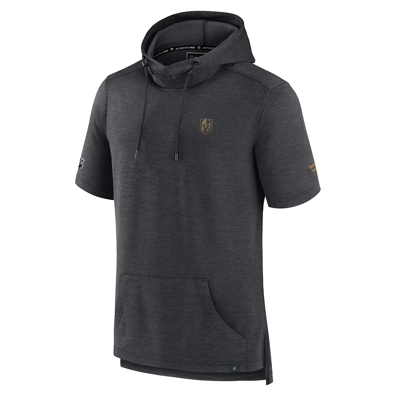 Men's Fanatics  Heather Charcoal Vegas Golden Knights Authentic Pro Short Sleeve Pullover Hoodie