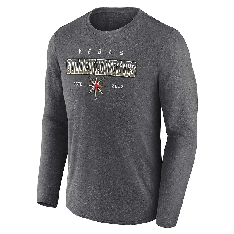 T-shirt à manches longues Heather Charcoal Vegas Golden Knights de marque Fanatics pour hommes