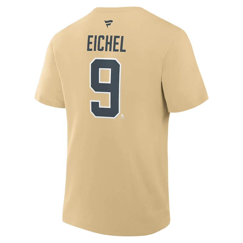 Men's Fanatics Jack Eichel Gold Vegas Golden Knights Authentic Stack Name & Number T-Shirt