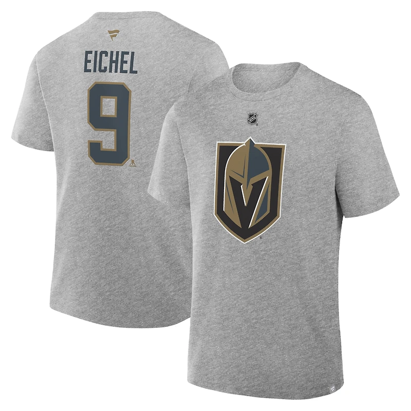 Men's Fanatics Jack Eichel Gray Vegas Golden Knights Authentic Stack Name & Number T-Shirt