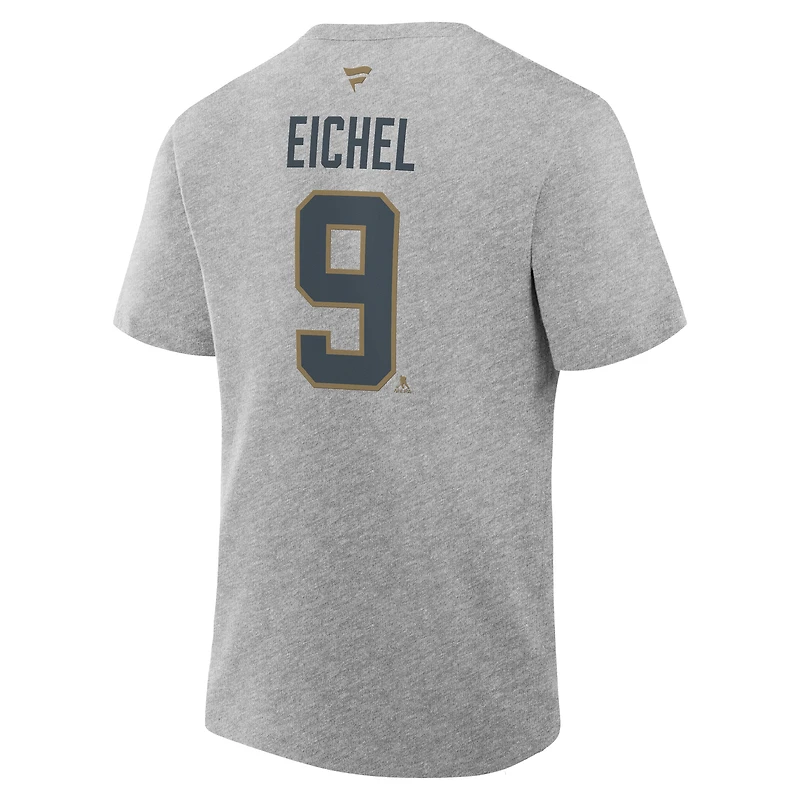 T-shirt authentique Fanatics Jack Eichel gris chiné Vegas Golden Knights avec nom et numéro superposés