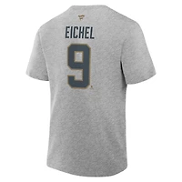 T-shirt authentique Fanatics Jack Eichel gris chiné Vegas Golden Knights avec nom et numéro superposés