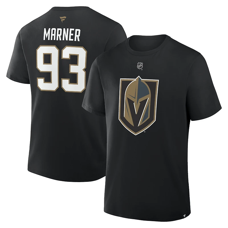 T-shirt Fanatics Mitch Marner pour homme, noir, Vegas Golden Knights, authentique, avec nom et numéro Stack