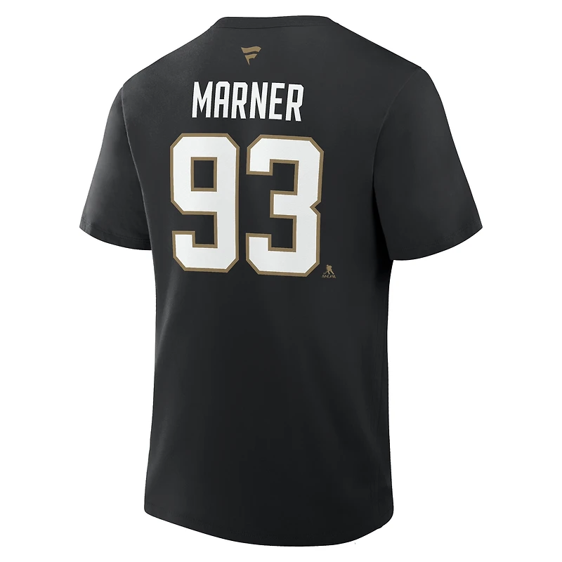 T-shirt Fanatics Mitch Marner pour homme, noir, Vegas Golden Knights, authentique, avec nom et numéro Stack
