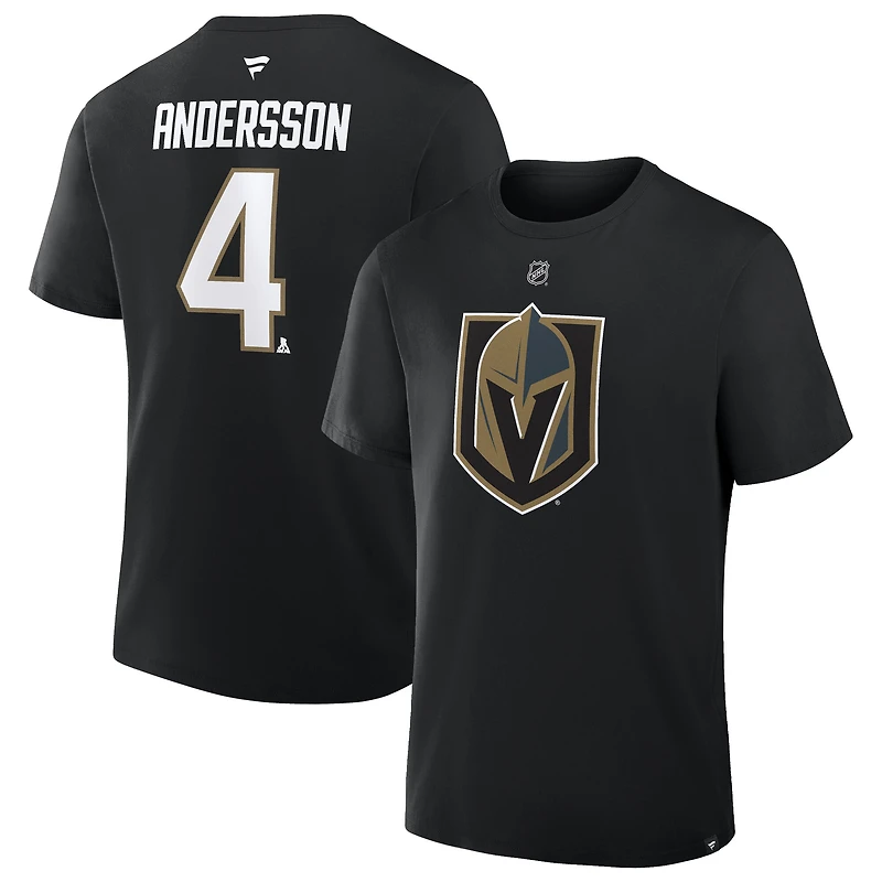 T-shirt authentique Fanatics Rasmus Andersson noir Vegas Golden Knights avec nom et numéro superposés
