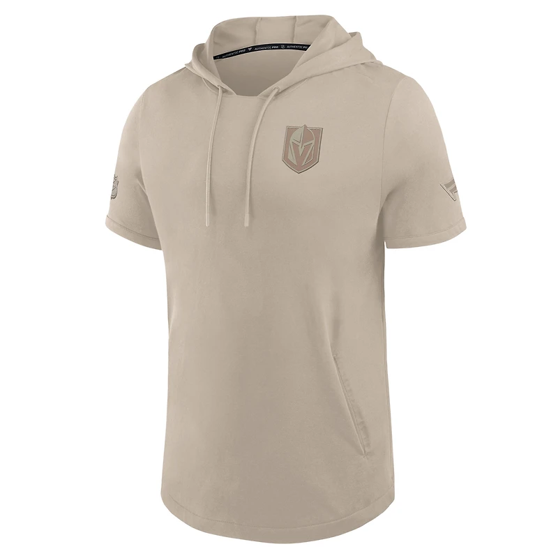 Men's Fanatics Tan Vegas Golden Knights Authentic Pro Road Short Sleeve Hoodie