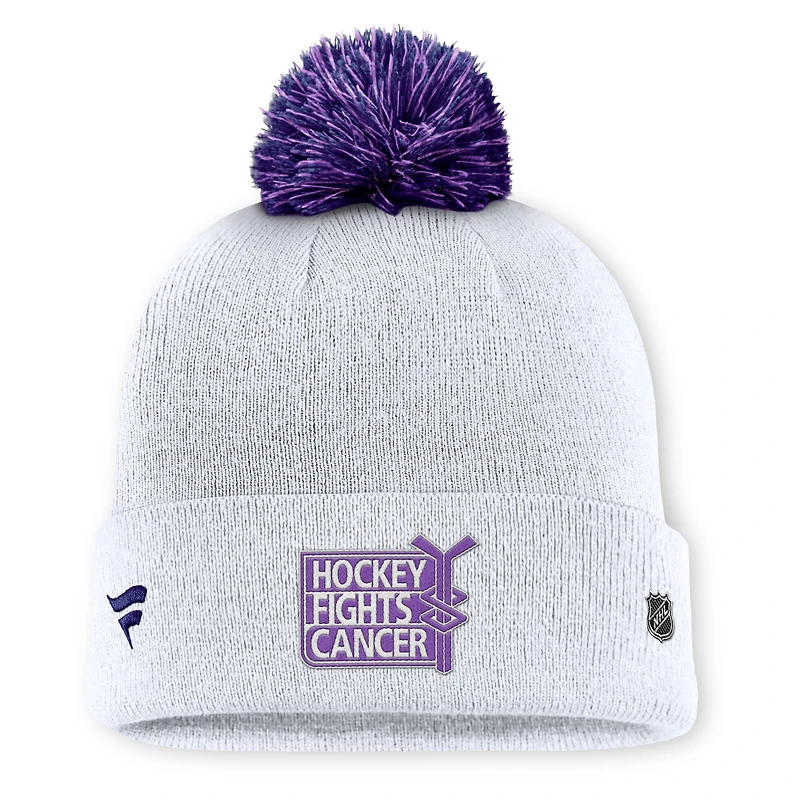 Bonnet en tricot à revers avec pompon pour homme Fanatics White Vegas Golden Knights Authentic Pro Hockey Fights Cancer