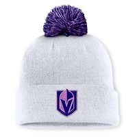 Bonnet en tricot à revers avec pompon pour homme Fanatics White Vegas Golden Knights Authentic Pro Hockey Fights Cancer