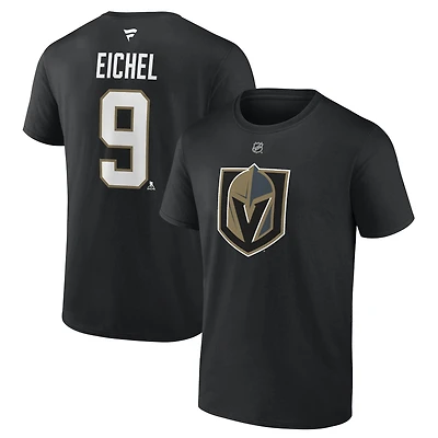 T-shirt Jack Eichel noir pour homme, motif authentique des Vegas Golden Knights, avec nom et numéro Stack