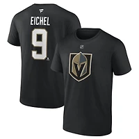 T-shirt Jack Eichel noir pour homme, motif authentique des Vegas Golden Knights, avec nom et numéro Stack