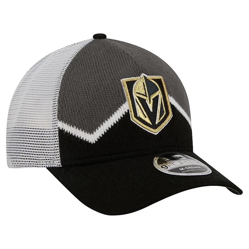 Men's New Era Black/Gray Vegas Golden Knights Hockey Sock 9FORTY A-Frame M-Crown Adjustable Trucker Hat
