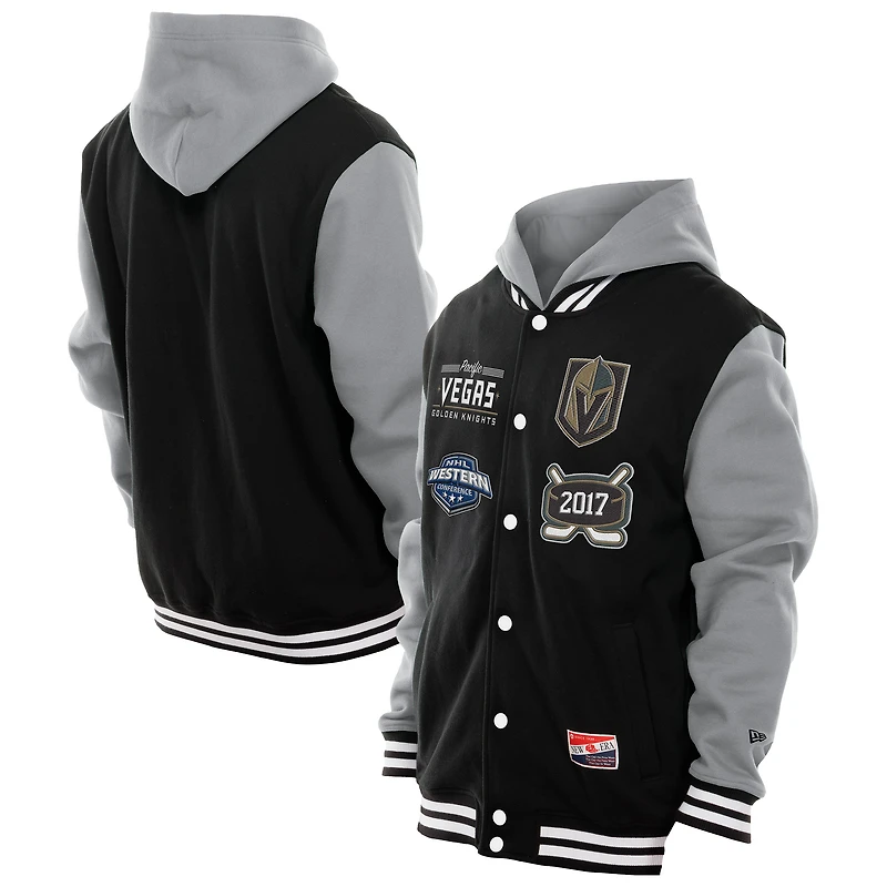 Men's New Era Black/Grey Vegas Golden Knights Full-Snap Fleece Hoodie Jacket