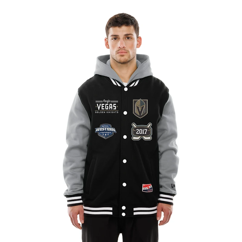 Veste à capuche polaire boutons-pression New Era Vegas Golden Knights noir/gris pour homme