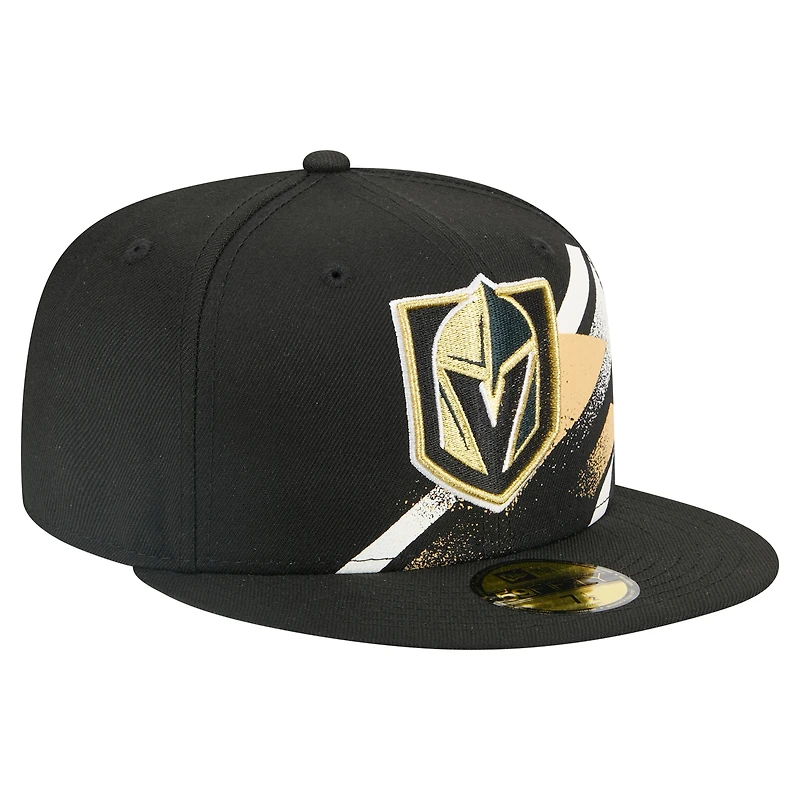 Men's New Era Black Vegas Golden Knights Faded Lines 59FIFTY Fitted Hat