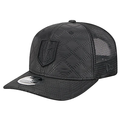 Men's New Era  Black Vegas Golden Knights Quilted Nylon 9SEVENTY Adjustable Trucker Hat