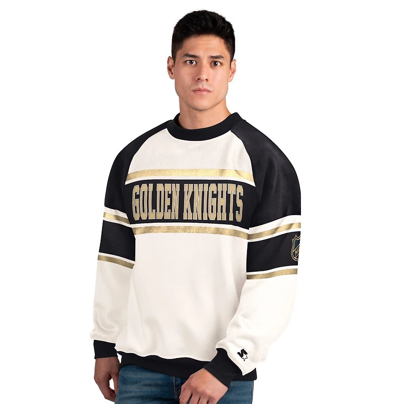 Men's Starter  White Vegas Golden Knights Defense Fleece Crewneck Sweatshirt