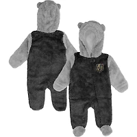 Dormeuse à fermeture éclair complète en polaire pour nouveau-né et nourrisson Black Vegas Golden Knights Game Nap Teddy Bunting