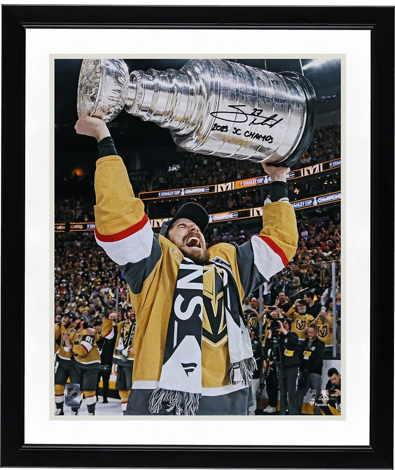 Shea Theodore Vegas Golden Knights Autographed 2023 Stanley Cup Champions 16" x 20" Raising Cup Photograph with "2023 SC Champs" Inscription